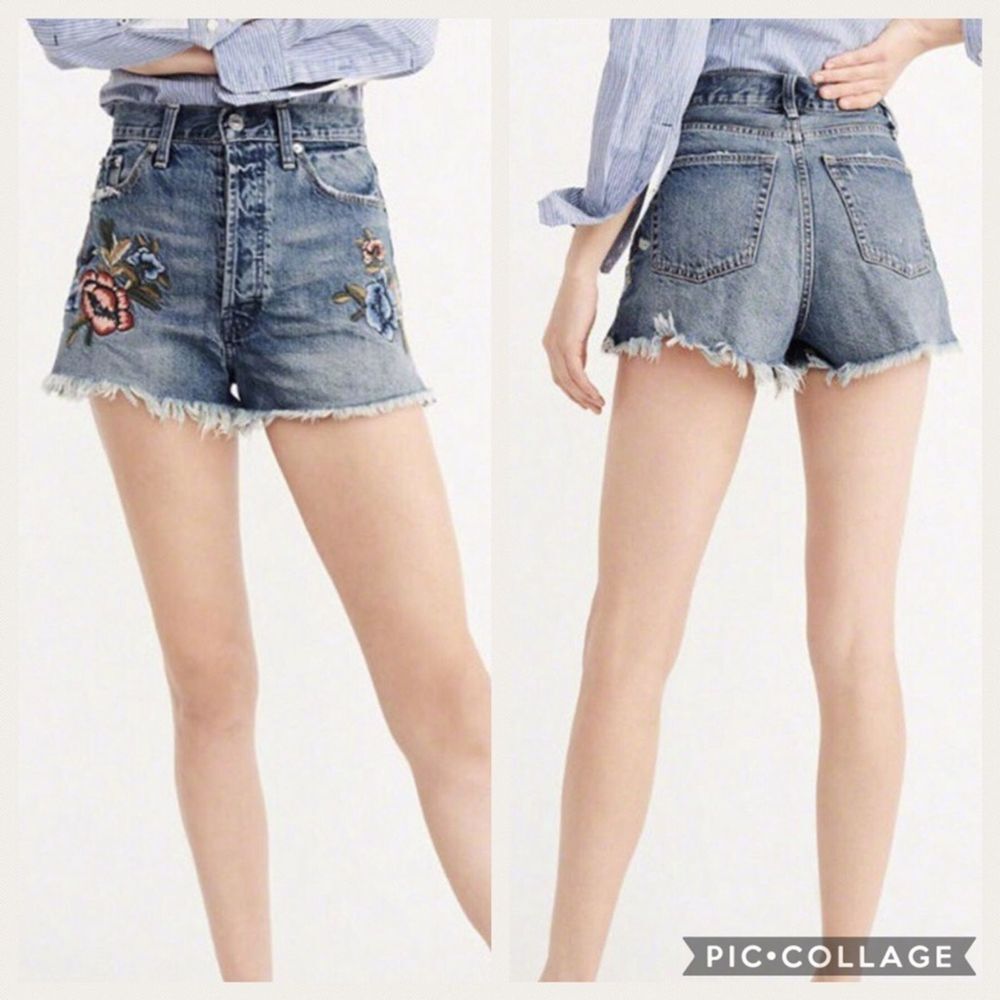 Abercrombie & Fitch Embroidered High Waist Shorts